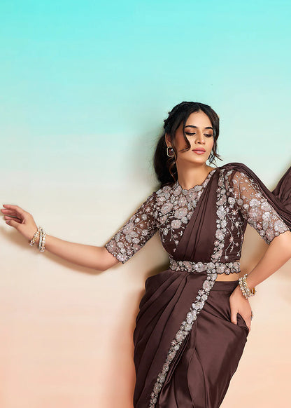 coffee brown reception saree shop online