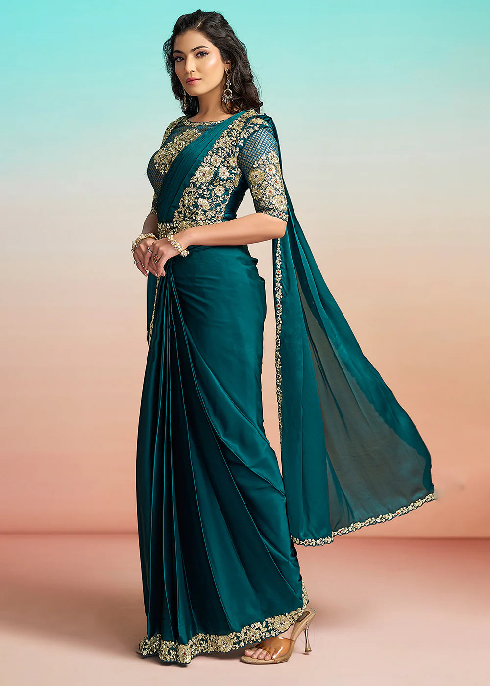 rama green reception saree shop online