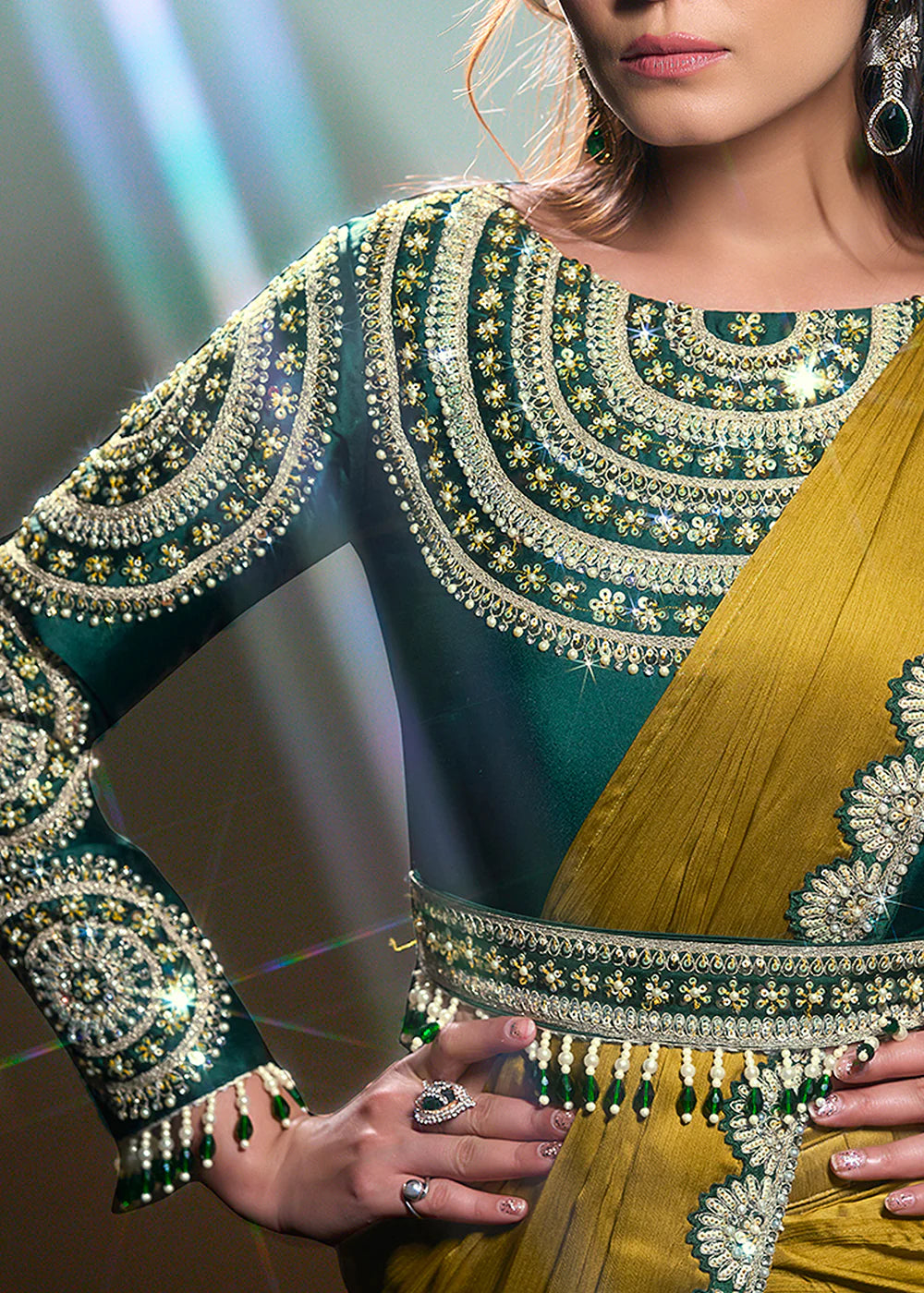 mustard yellow reception saree shop online