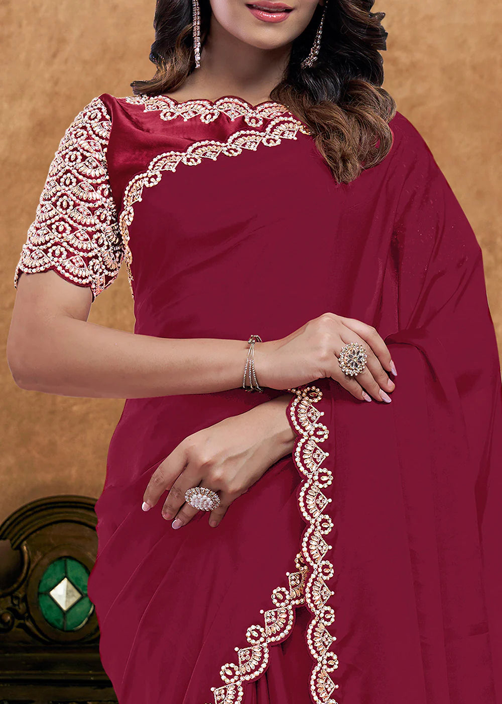 embroidered maroon saree uk buy