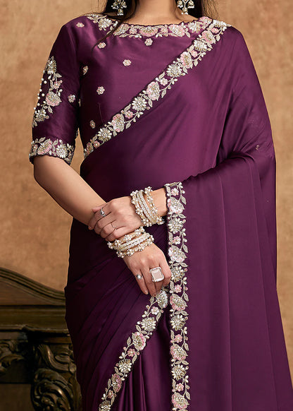 embroidered purple saree uk buy