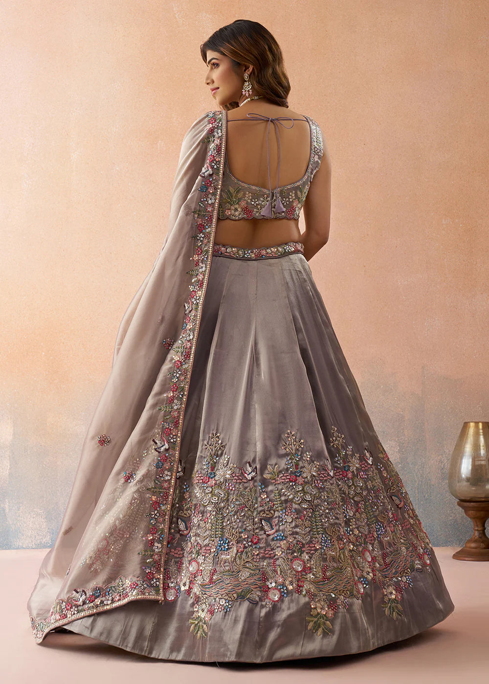 taupe grey bridal lehenga