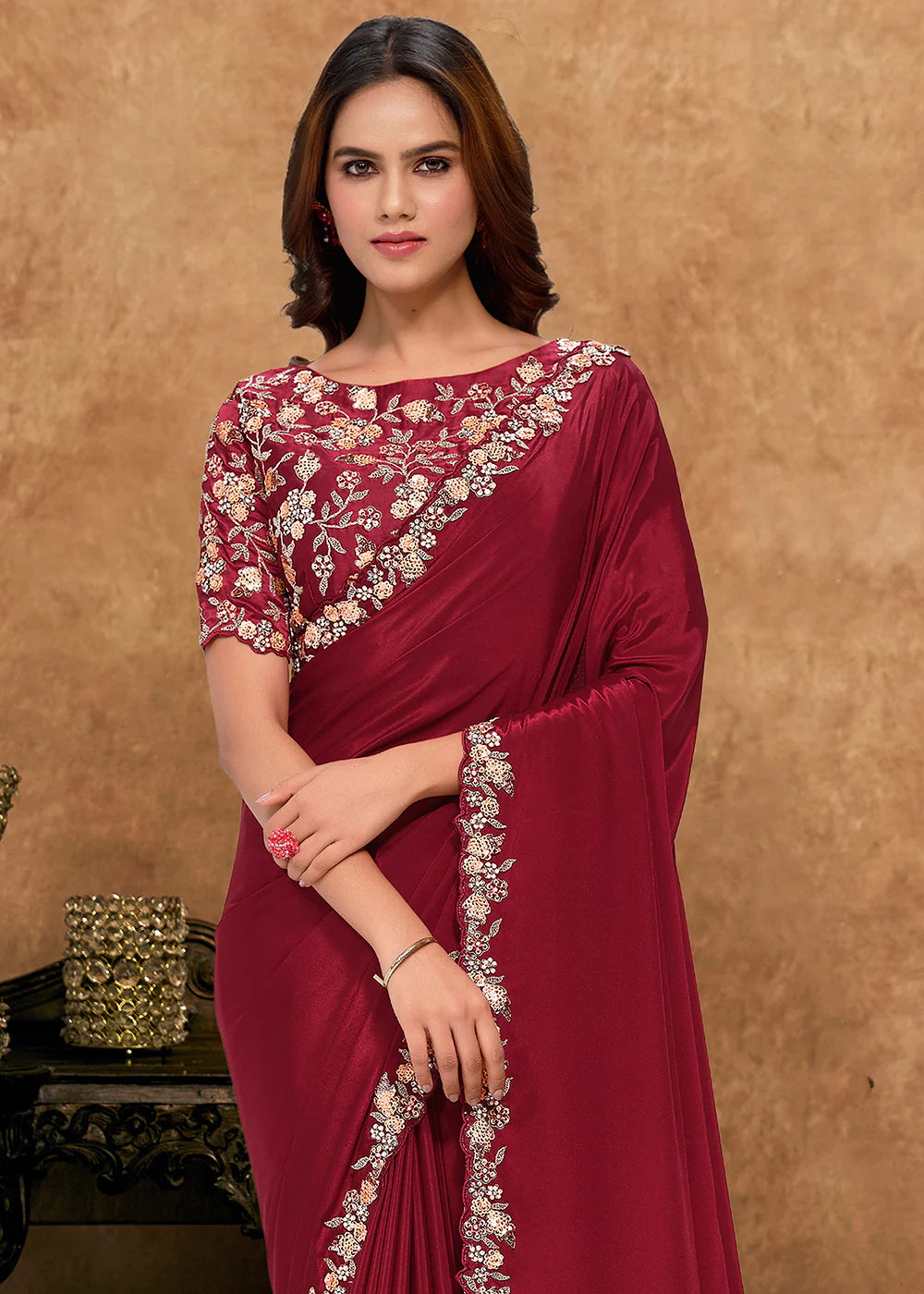 indian wedding saree maroon buy usa