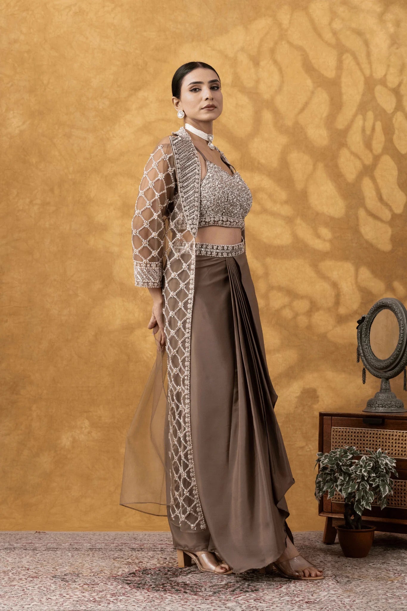 party wear jacket skirt set online