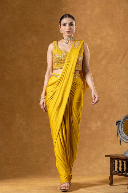 buy soft crepe saree online mustard