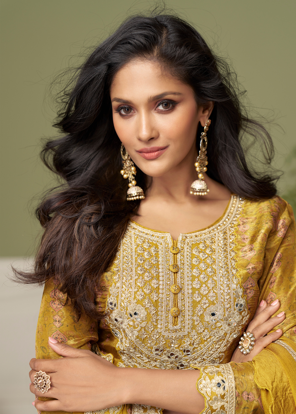 pakistani festival palazzo suit mustard yellow