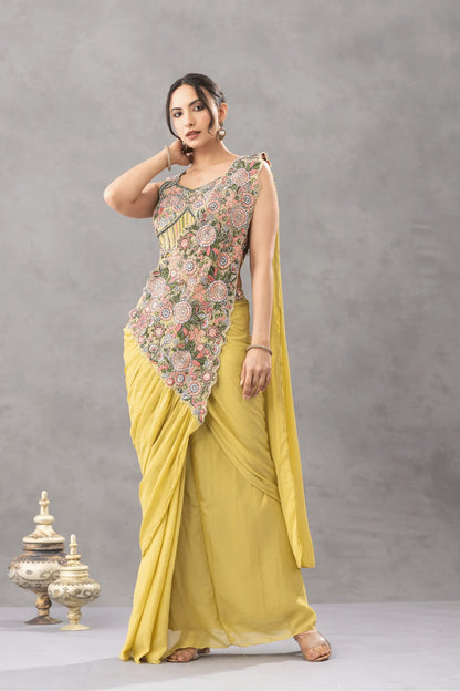 designer draped saree floral blouse online