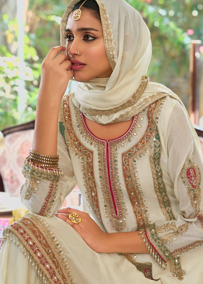 pakistani wedding guest palazzo suit off white
