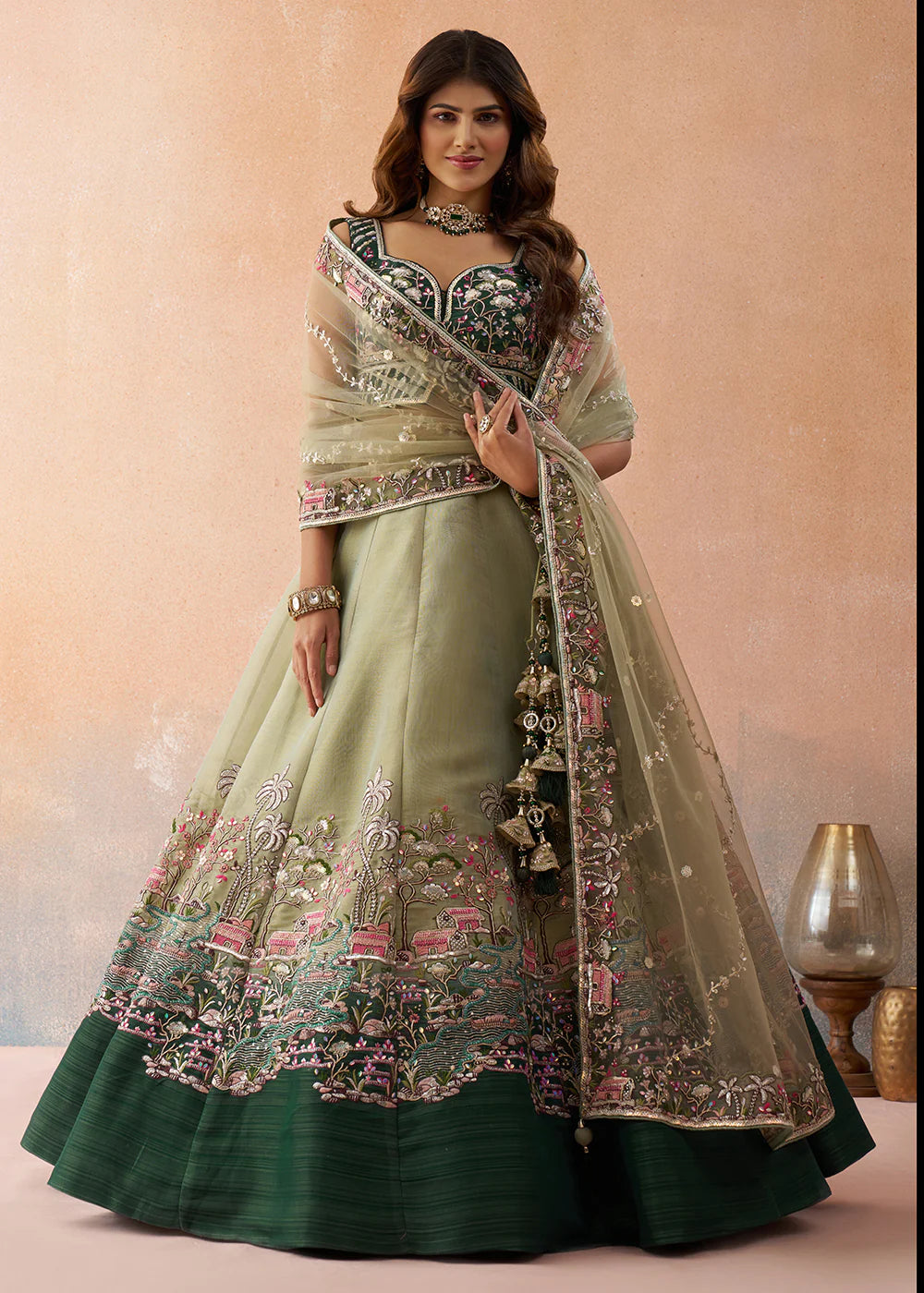 lime green bridesmaids lehenga