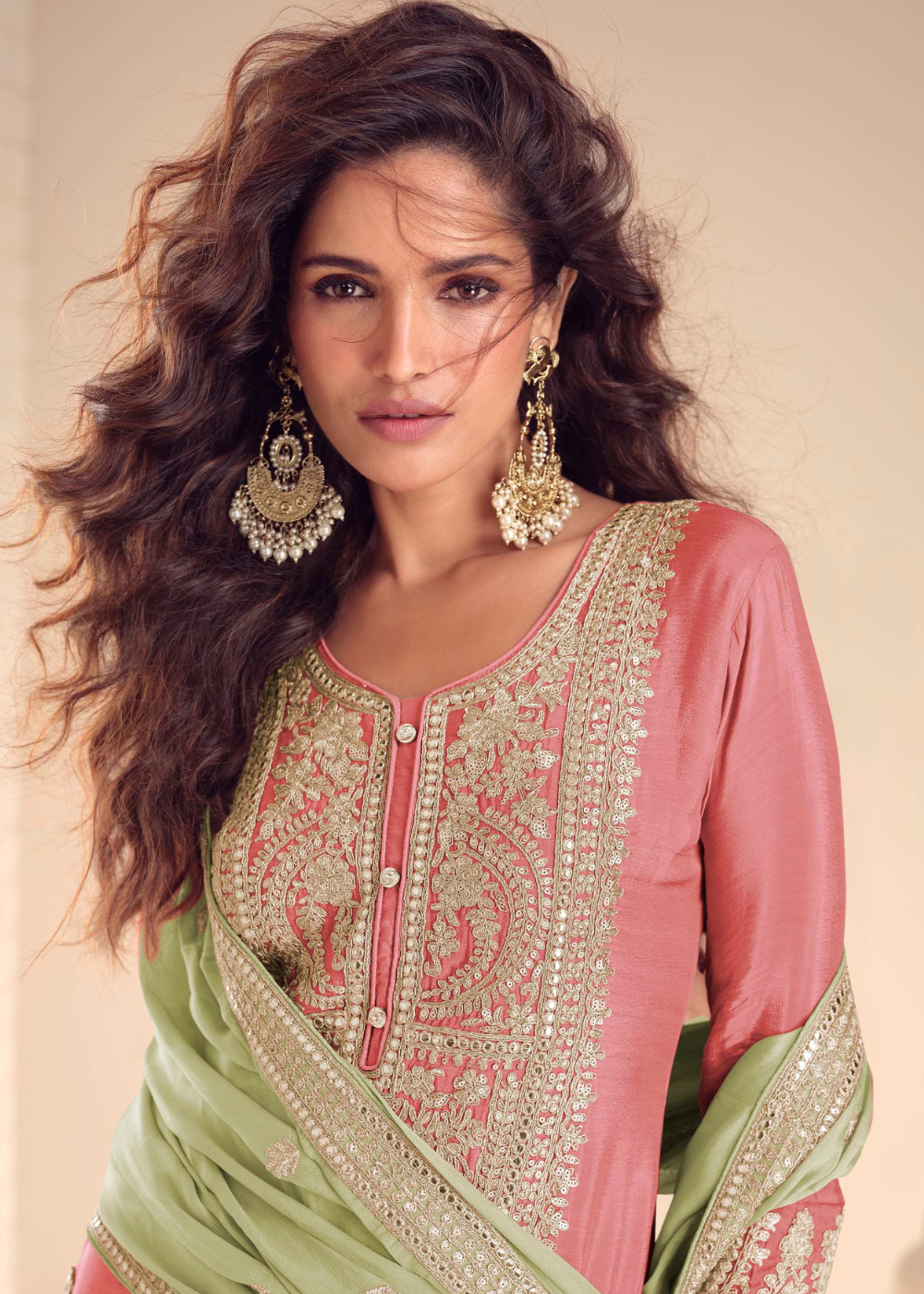 pink green indian wedding outfit women