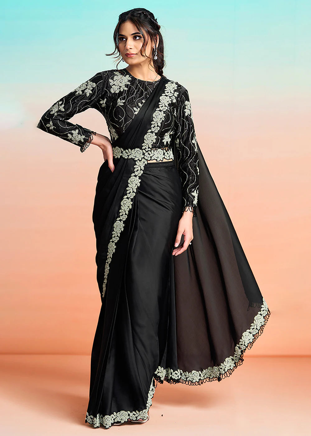 punjabi party wear black saree shop