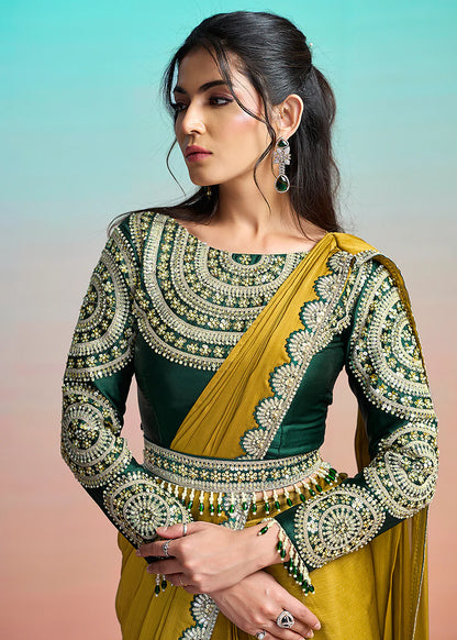 punjabi party wear mustard saree shop