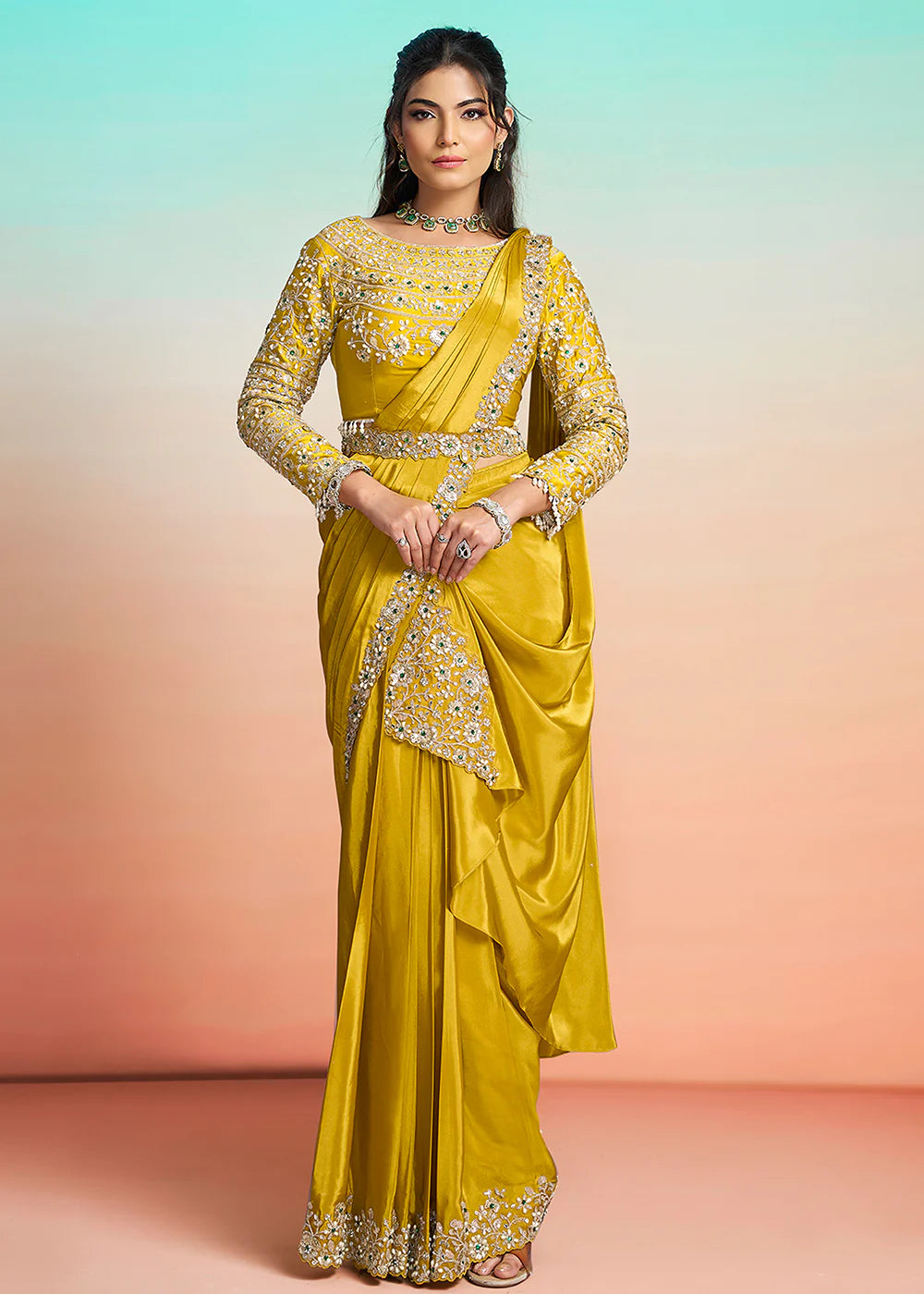 punjabi haldi yellow saree shop