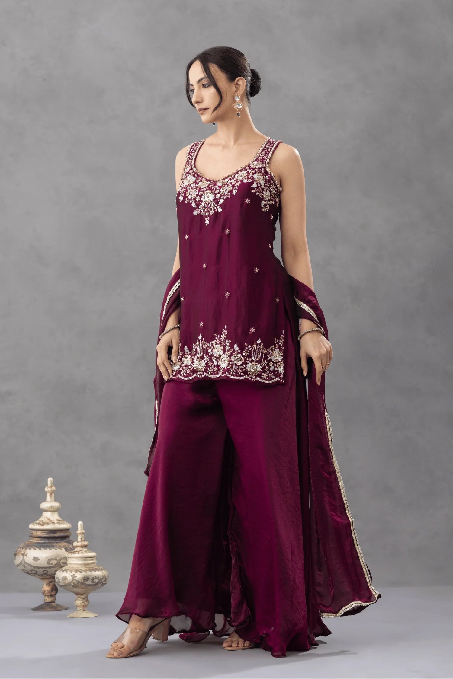 punjabi festive palazzo suit wine