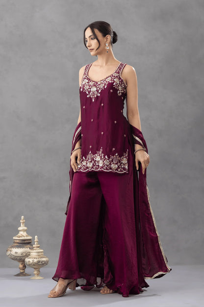 punjabi festive palazzo suit wine