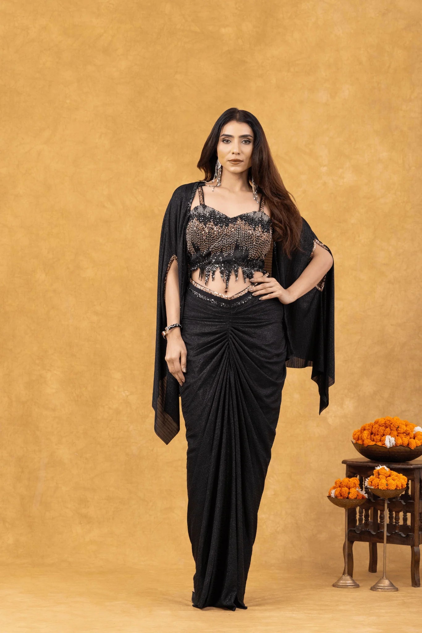punjabi saree outfit black