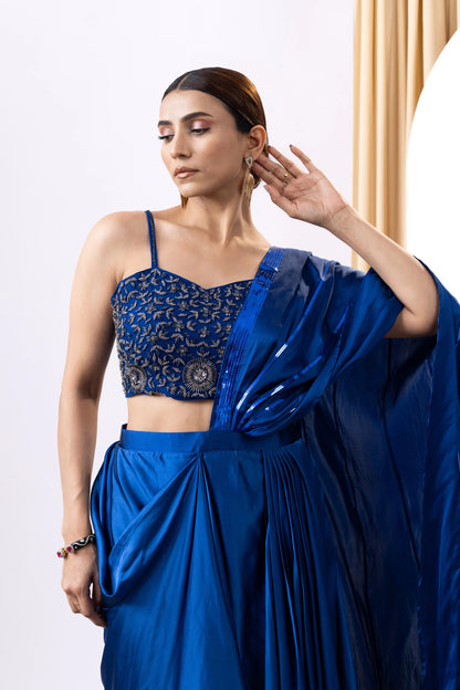 punjabi saree outfit royal blue