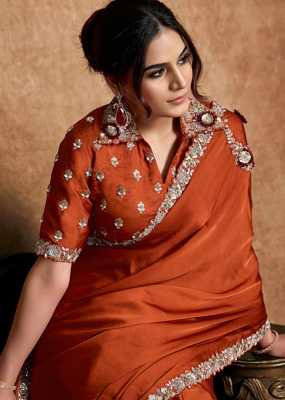punjabi wedding saree rust orange shop