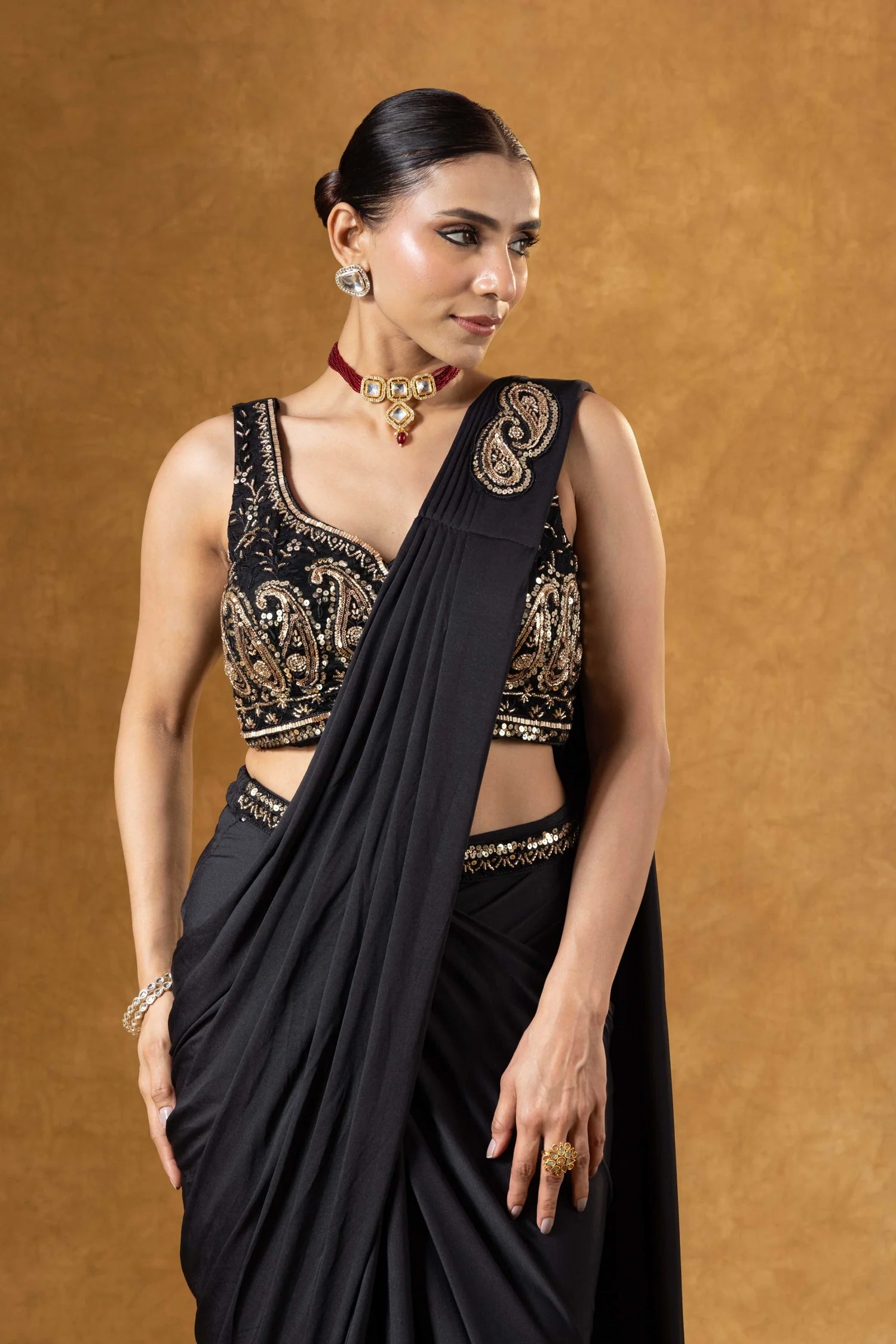 punjabi cocktail saree outfit