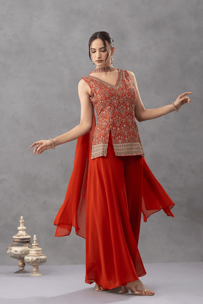 punjabi festive top palazzo suit rust