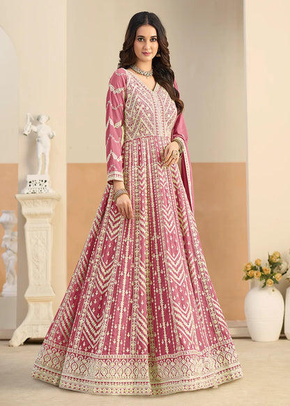 embroidered pastel pink anarkali