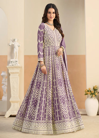 embroidered pastel purple anarkali