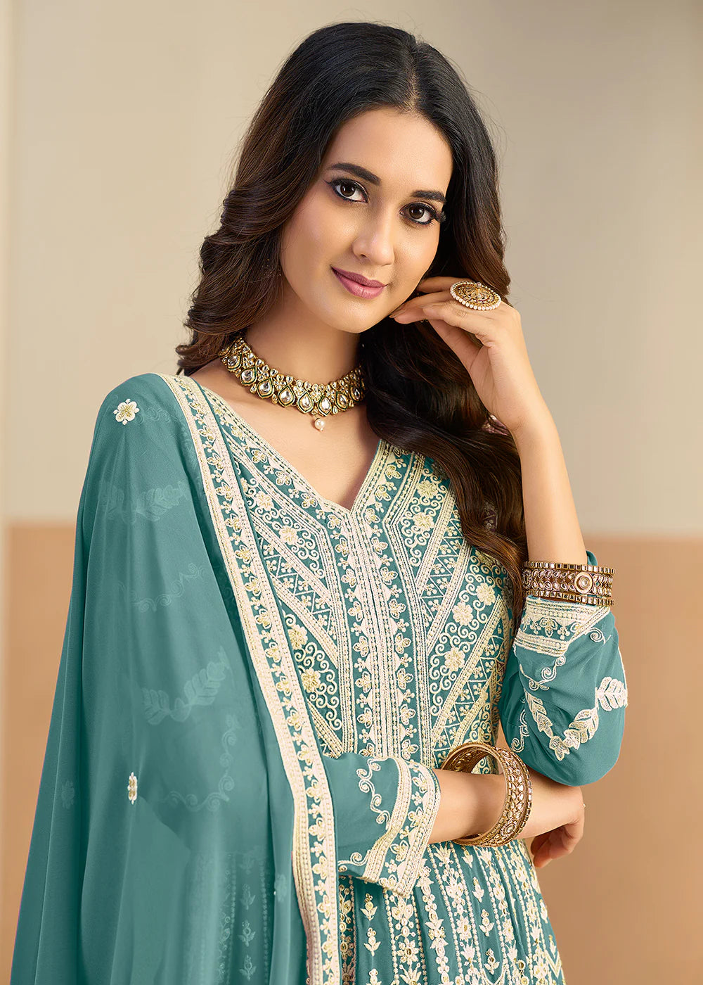 pastel teal anarkali gown usa