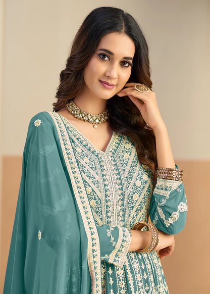 pastel teal anarkali gown usa