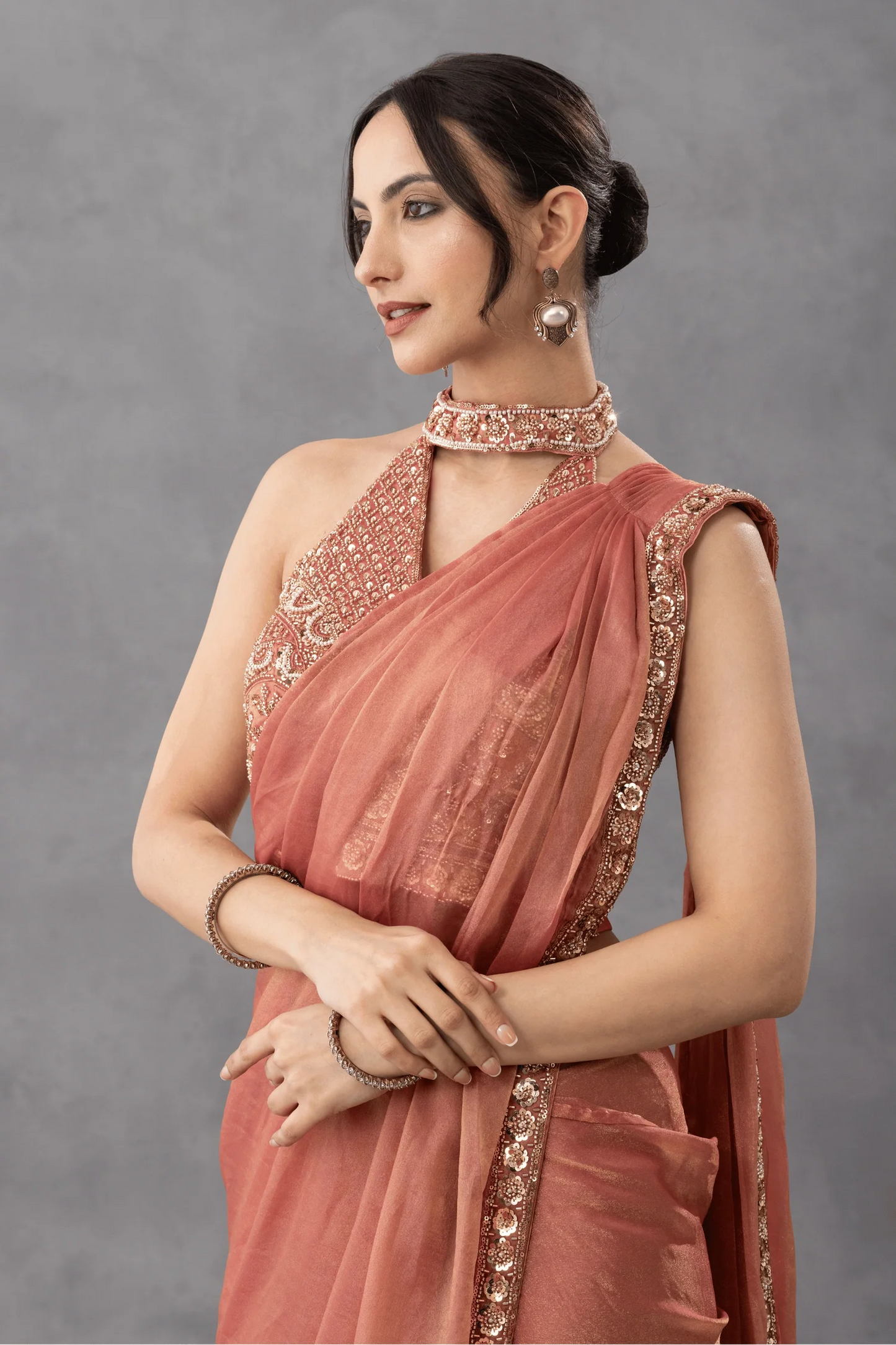 buy chiffon saree online peach
