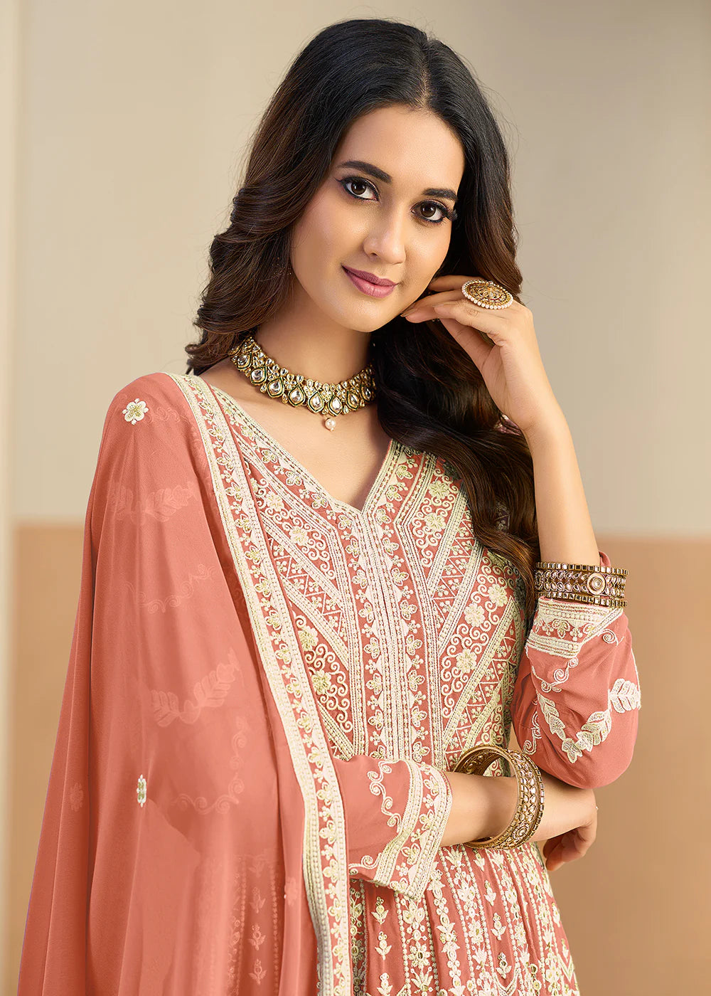 peach anarkali gown usa