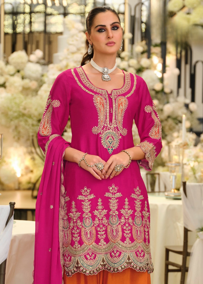 pink orange ethnic suit