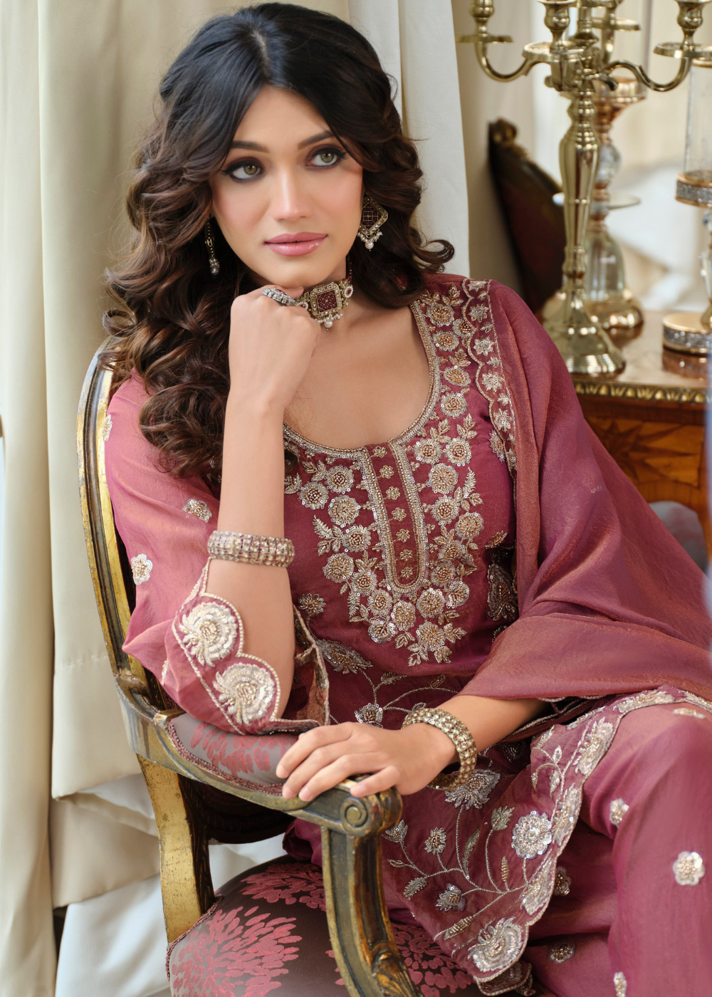 pakistani wedding guest palazzo suit pink