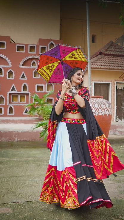 Sky Blue Mirror Work Embroidered Chaniya Choli for Navratri