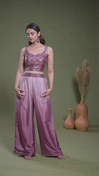 Pink Chinon Festive Wear Regular Fit Koti With Palazzo Collection