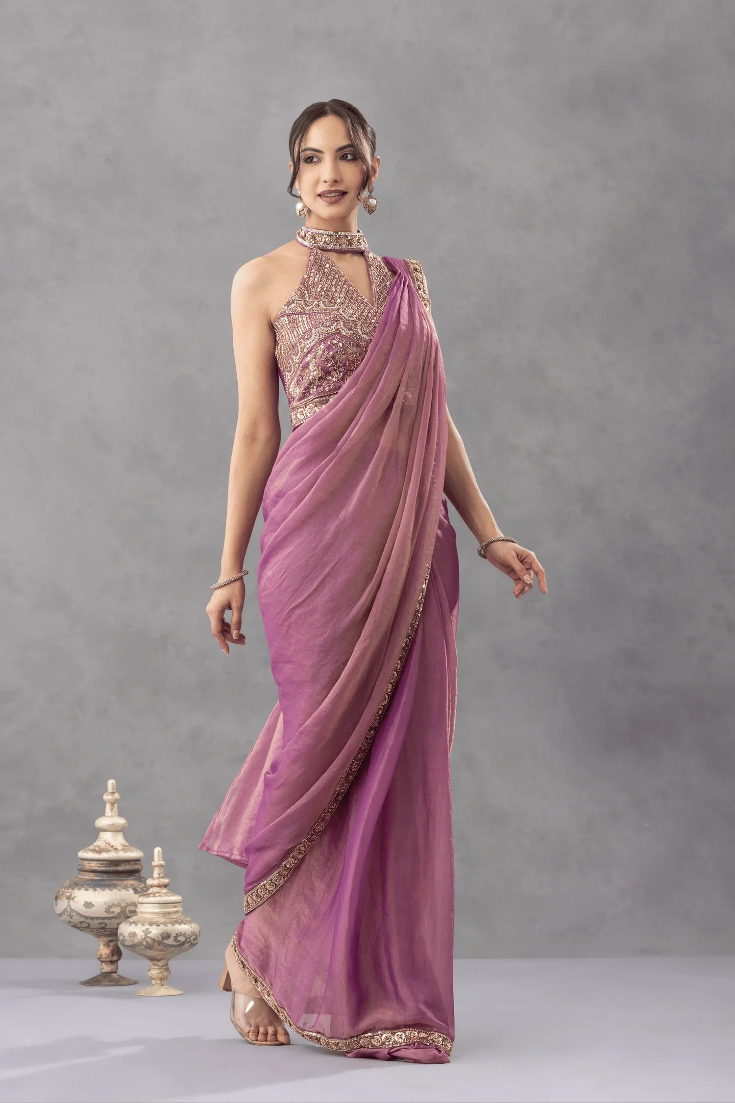pakistani style saree mauve