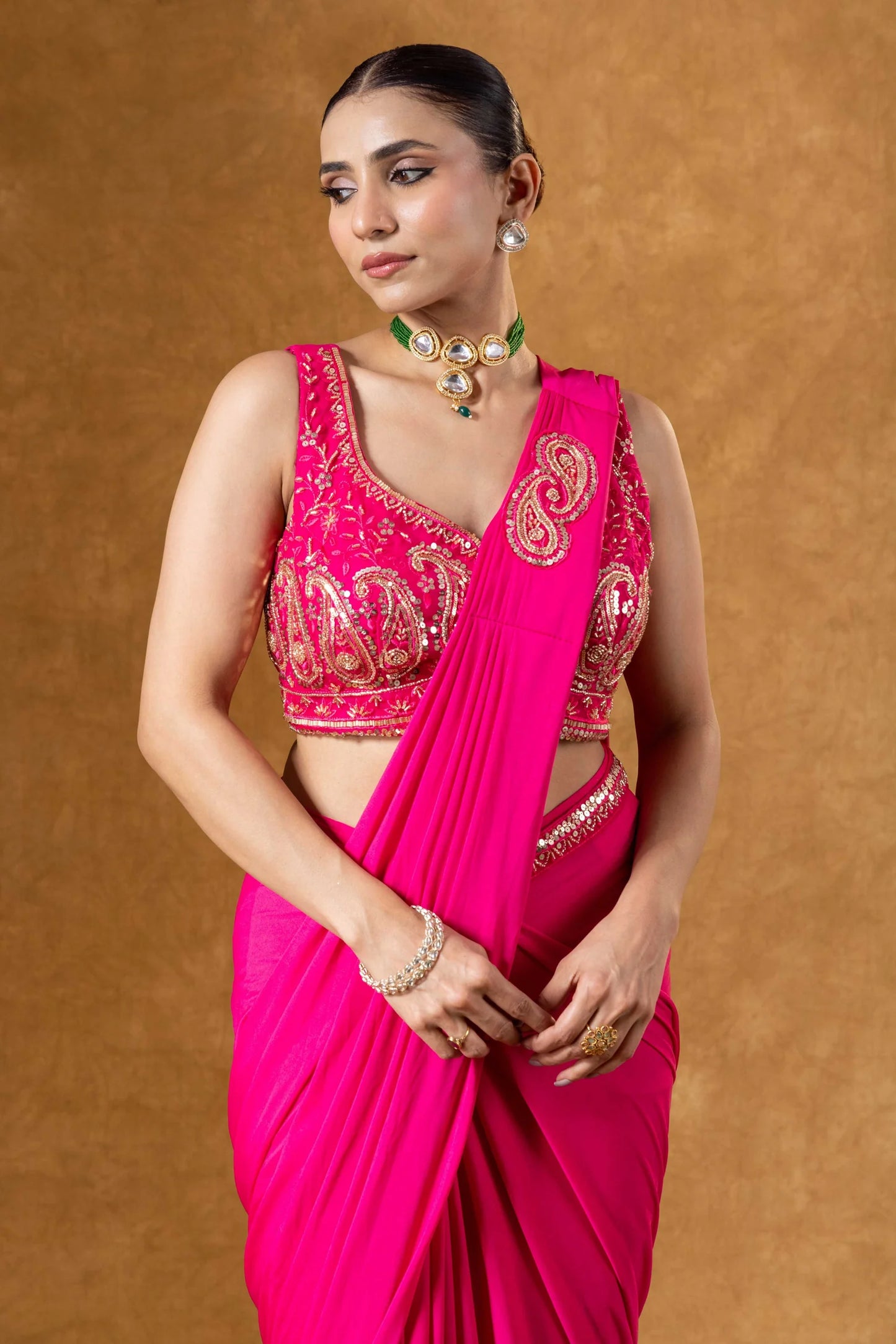 pakistani style saree hot pink buy