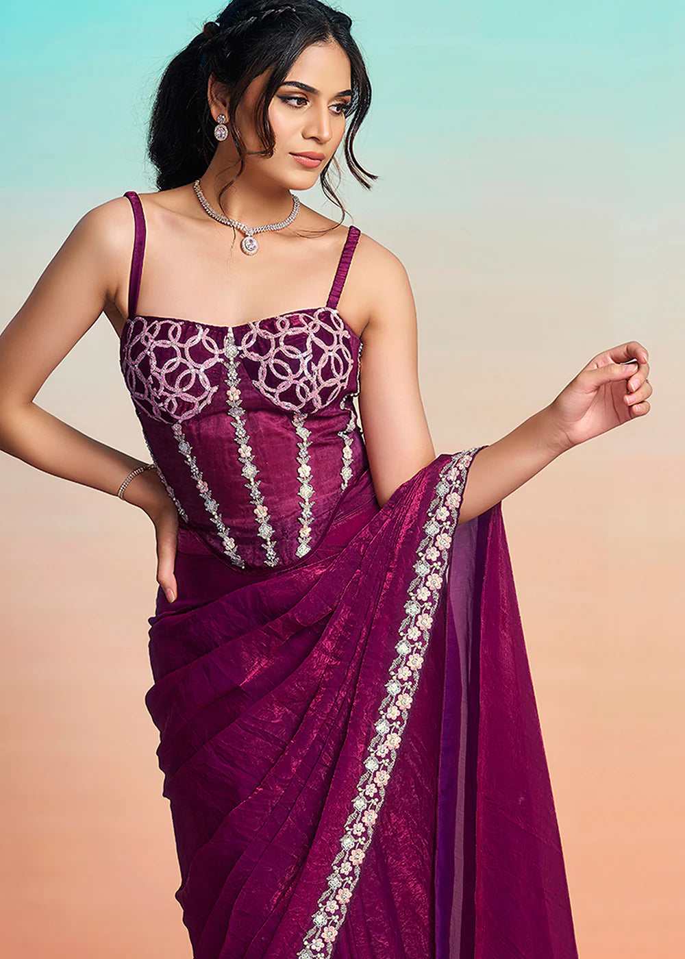 pakistani festival maroon saree buy