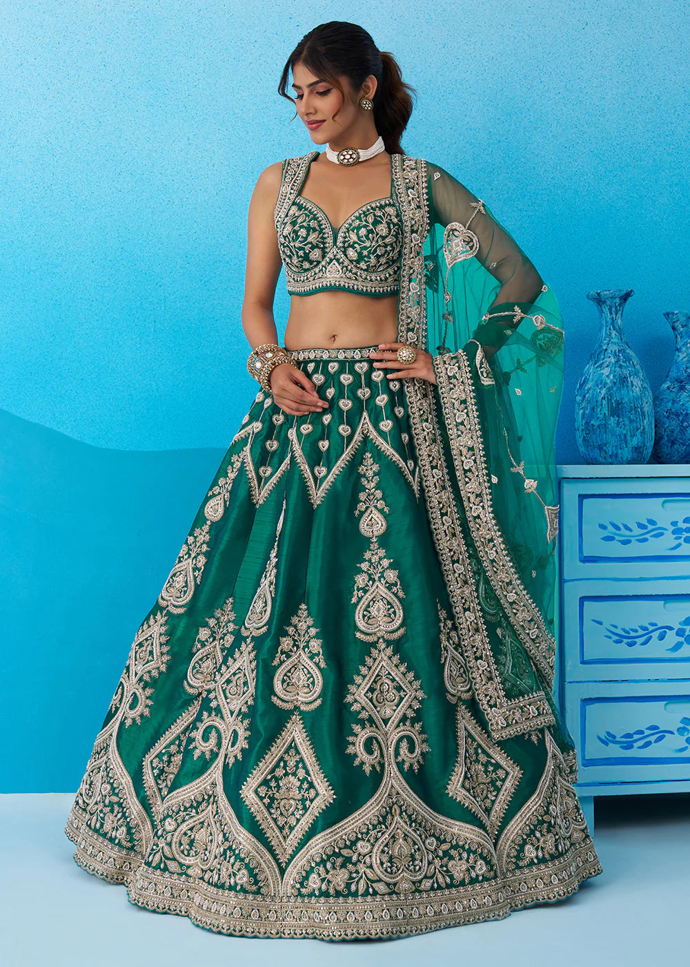rama green reception lehenga