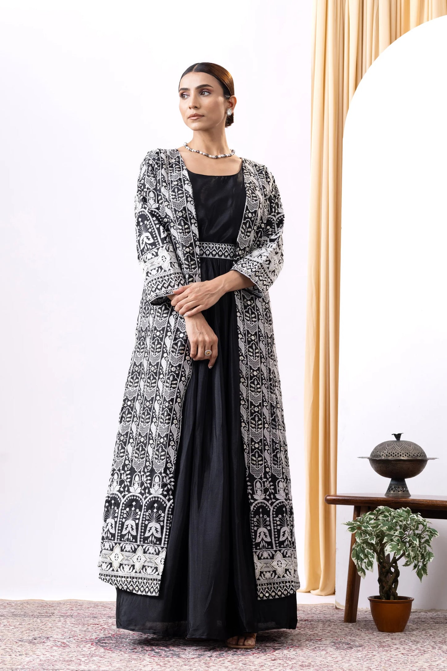 buy indo western outfit usa black gown with shrug
