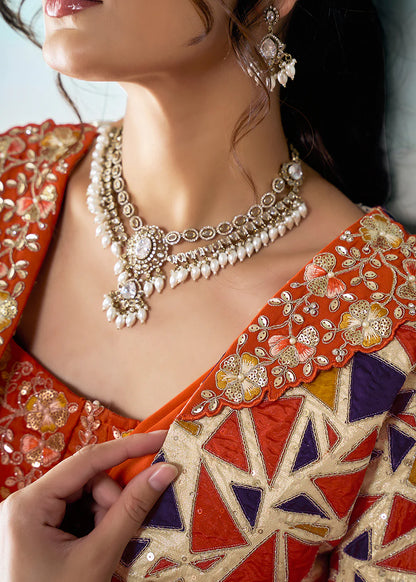 embroidered orange saree online uk