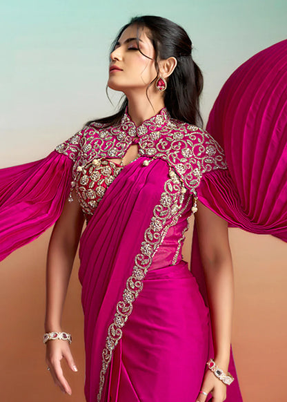 embroidered pink saree online uk
