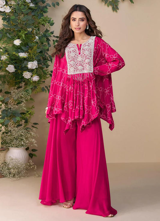 Rani Pink Poncho Style Palazzo Suit – Wedding Ready Indian Pakistani Look