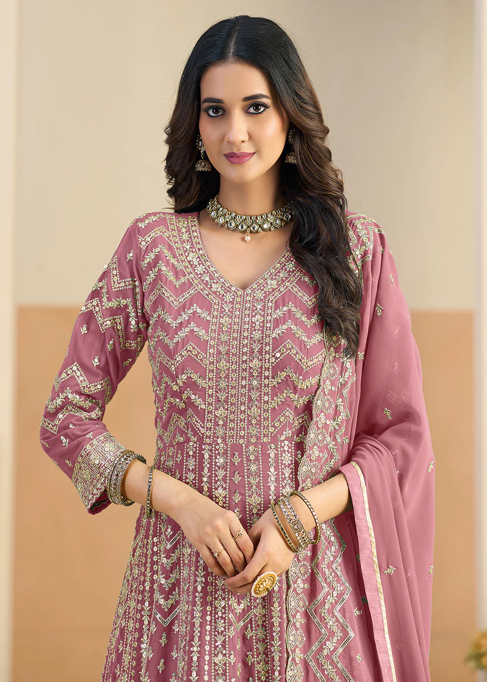 rose pink anarkali gown usa