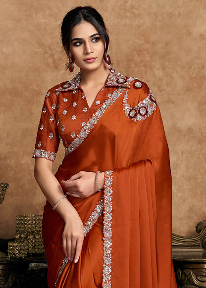 indian wedding saree rust orange buy