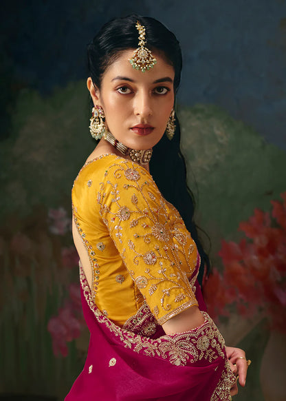 saree for haldi function pink outfit women