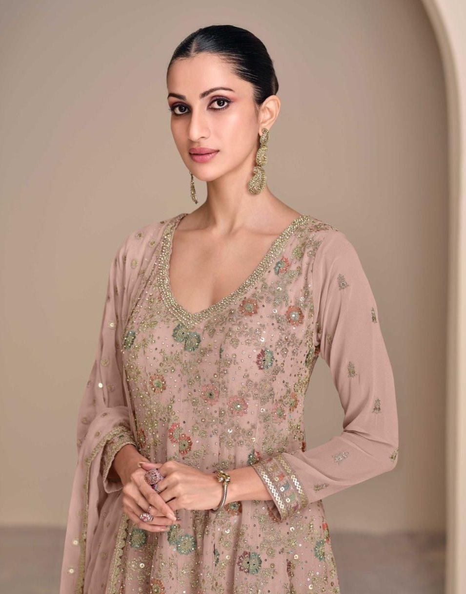 Desinger Blush Pink Georgette Sharara Suit