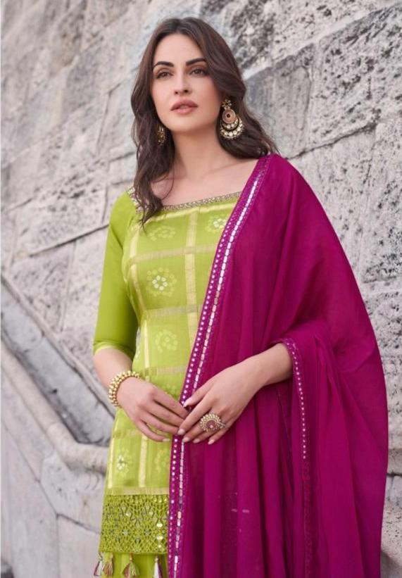 Chinon Silk Lime Green Sharara for Wedding & Festive Wear