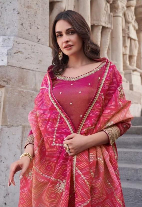 Elegant Magenta Sharara Suit with Embroidery Work