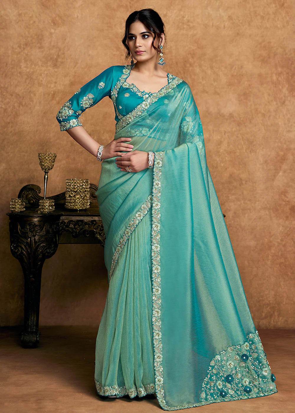 buy blue wedding saree canada