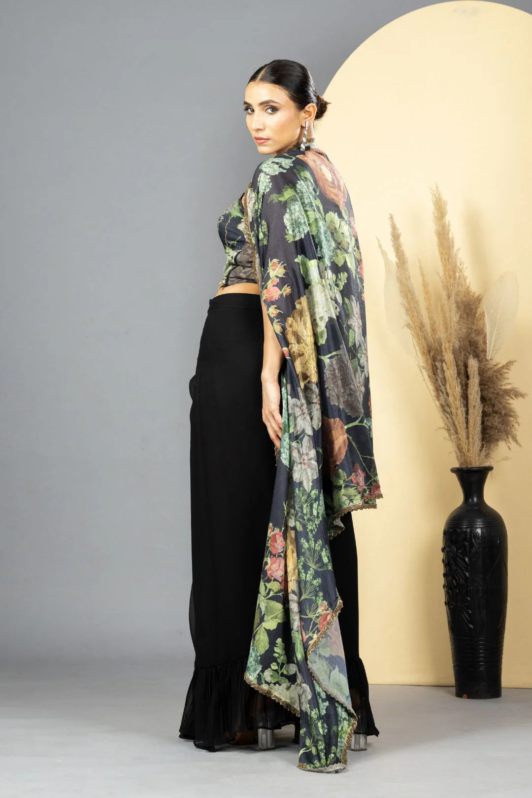 drape skirt set wedding guest outfit indian usa